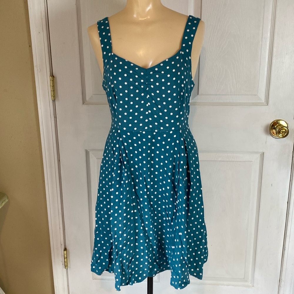 ModCloth Retro Style Teal Polka Dot Fit and Flare Dress Size Small